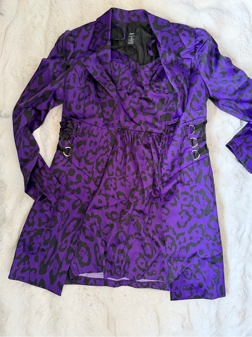“Vintage” Selé Purple Leopard corset dress with matching corset trench